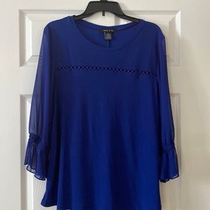 Royal blue blouse with sheer sleeves